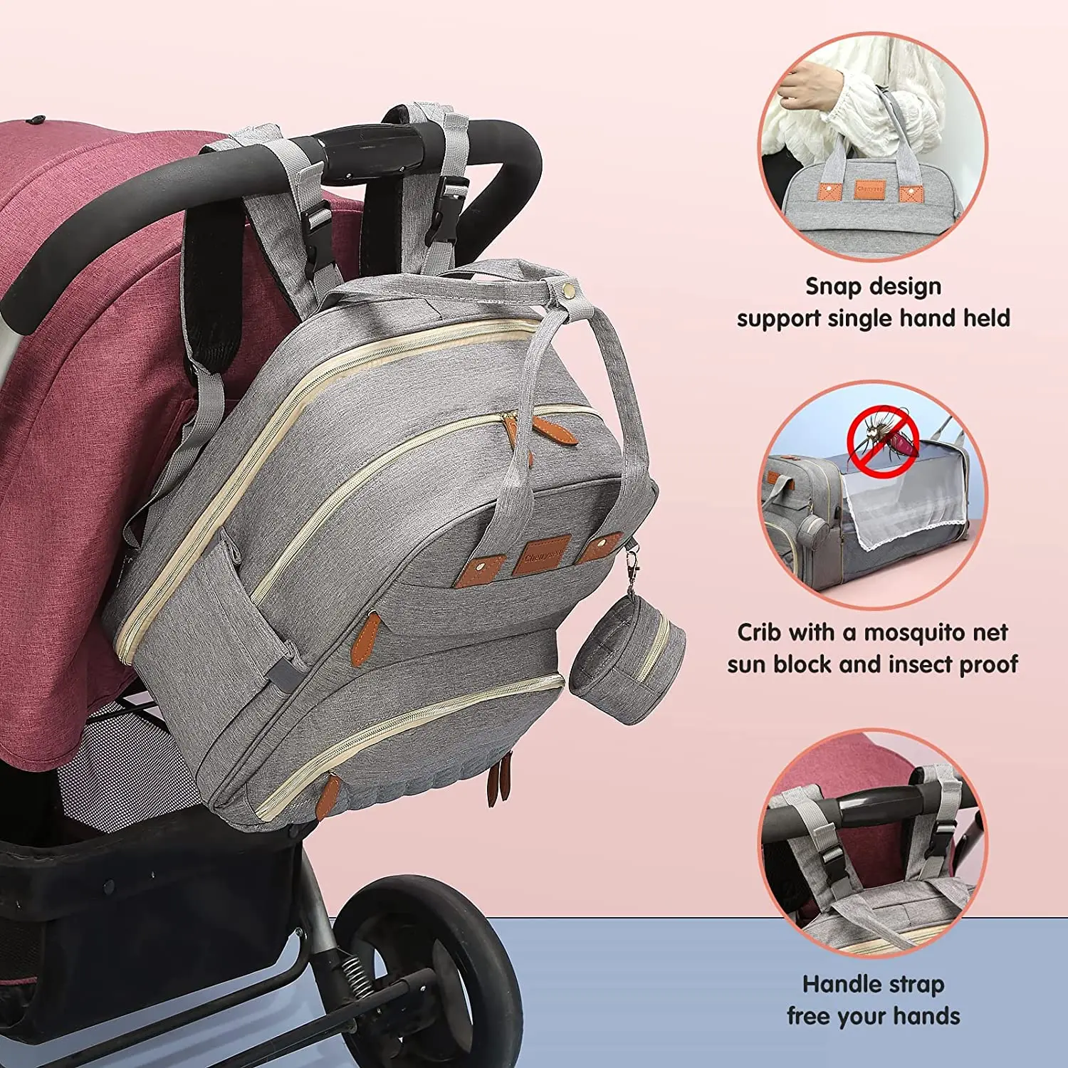 3 In 1 Diaper Bag Backpack Foldable Baby Bed Waterproof Travel Bag with USB Charge Diaper Bag Backpack with Changing Bed 3 types 5