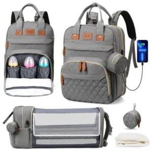 3 In 1 Diaper Bag Backpack Foldable Baby Bed Waterproof Travel Bag with USB Charge Diaper Bag Backpack with Changing Bed 3 types 1