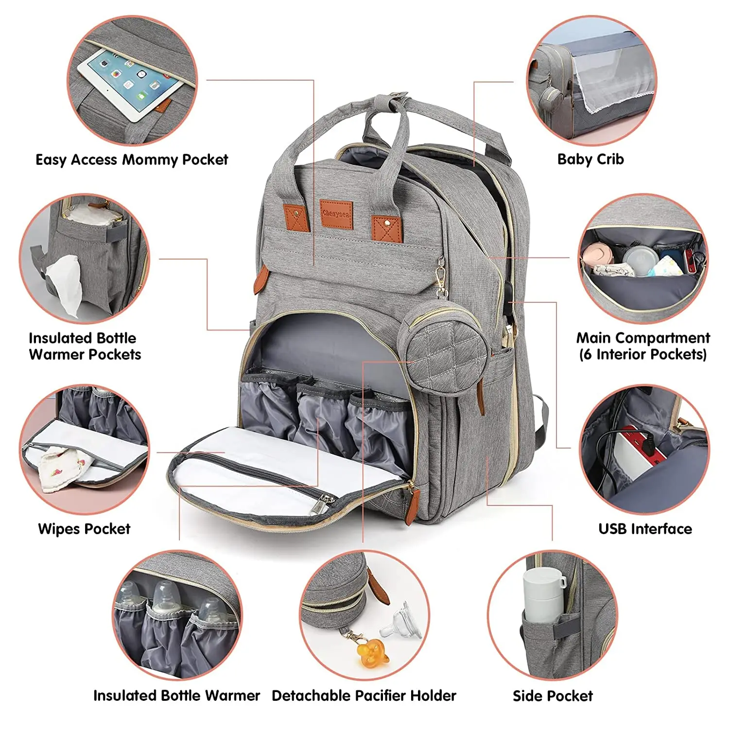 3 In 1 Diaper Bag Backpack Foldable Baby Bed Waterproof Travel Bag with USB Charge Diaper Bag Backpack with Changing Bed 3 types 3